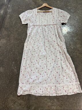 The 1 for U Lara Floral Cotton Nightgown House Dress Pockets White Pink Large